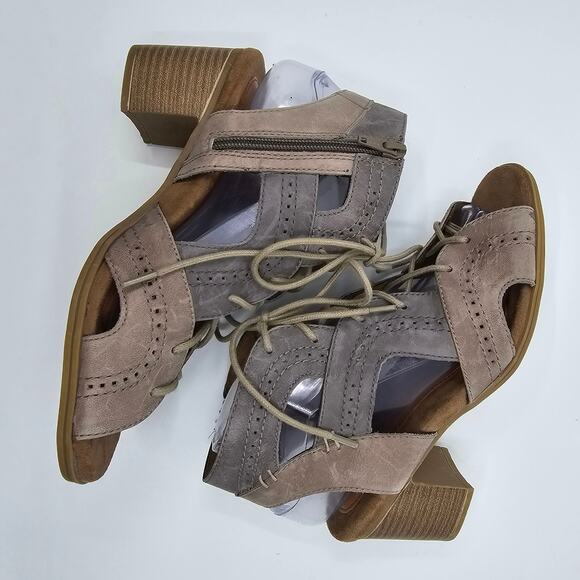 Rockport Hattie Open Lace Shoes Block Heel Leather Taupe Womens Size US 7.5 - Picture 7 of 8